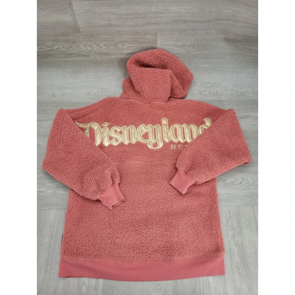 Disneyland Spirit Jersey Sherpa Hoodie Adult M Peach Pink Resort Plush Fleece